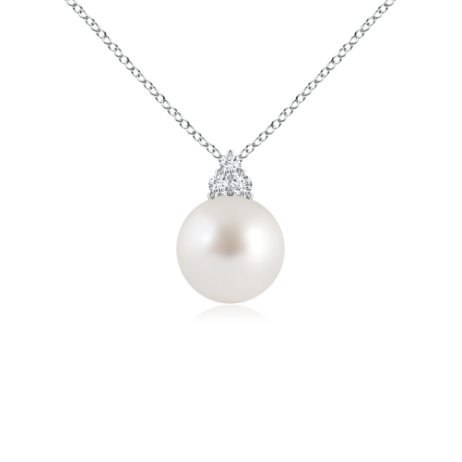 8mm AAA South Sea Pearl and Trio Diamond Pendant in White Gold 