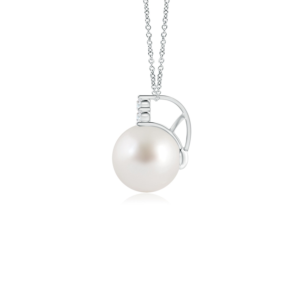 8mm AAA South Sea Pearl and Trio Diamond Pendant in White Gold - side 199