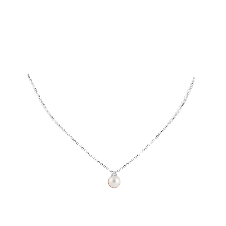 8mm AAA South Sea Pearl and Trio Diamond Pendant in White Gold body-neck