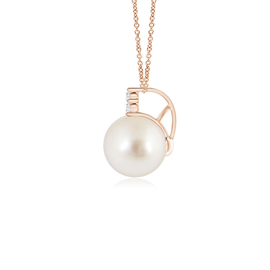 8mm AAAA South Sea Pearl and Trio Diamond Pendant in Rose Gold side 199