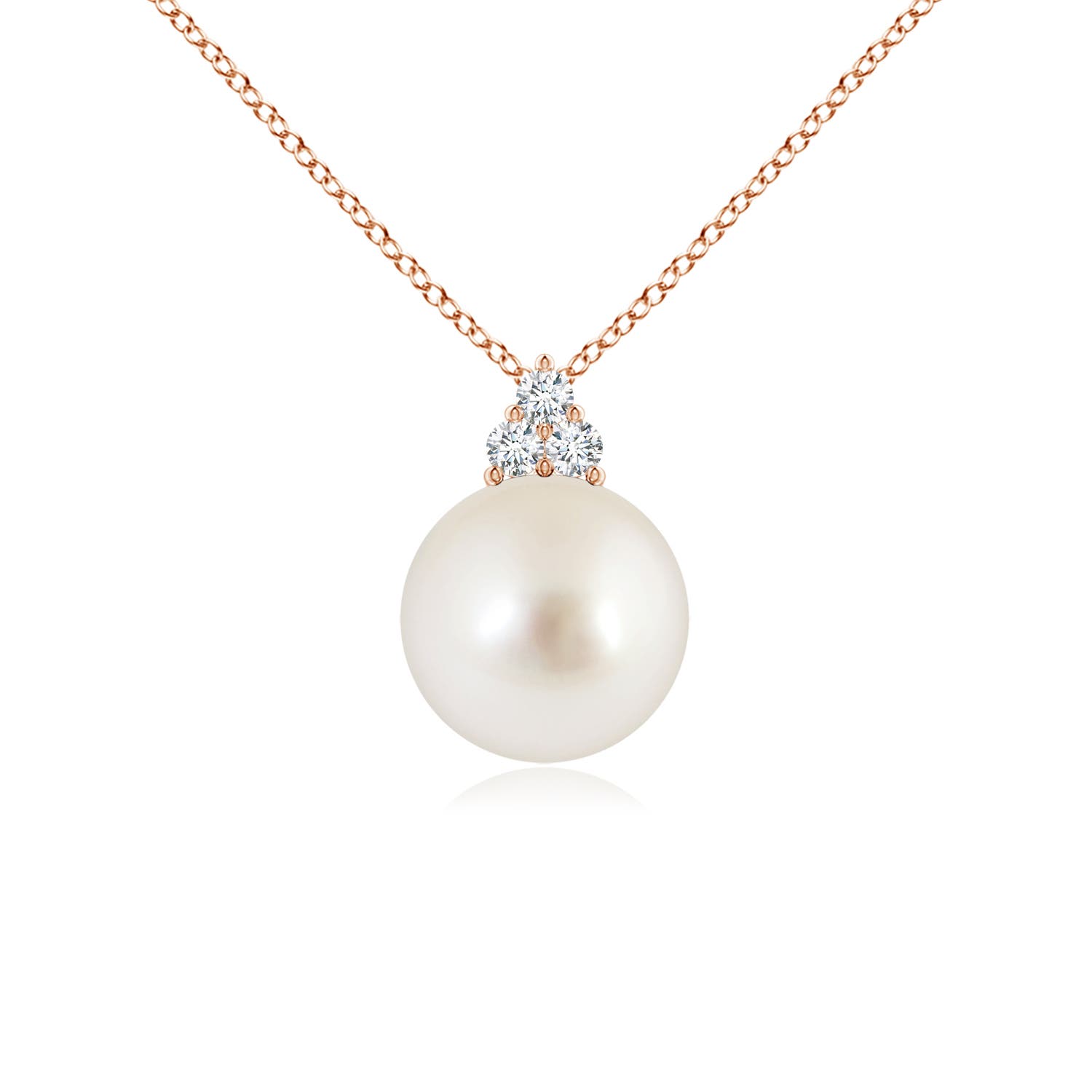 9mm AAAA South Sea Pearl and Trio Diamond Pendant in 18CT Rose Gold