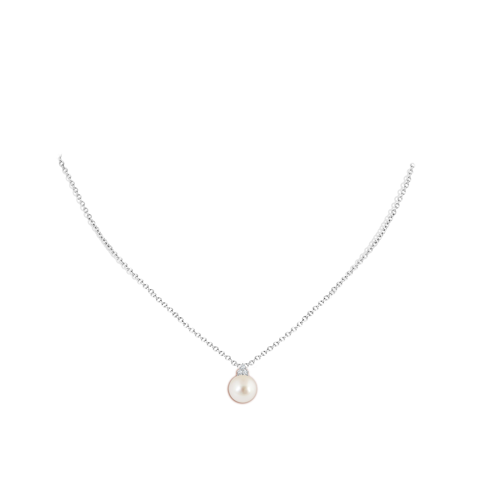 9mm AAAA South Sea Pearl and Trio Diamond Pendant in P950 Platinum body-neck