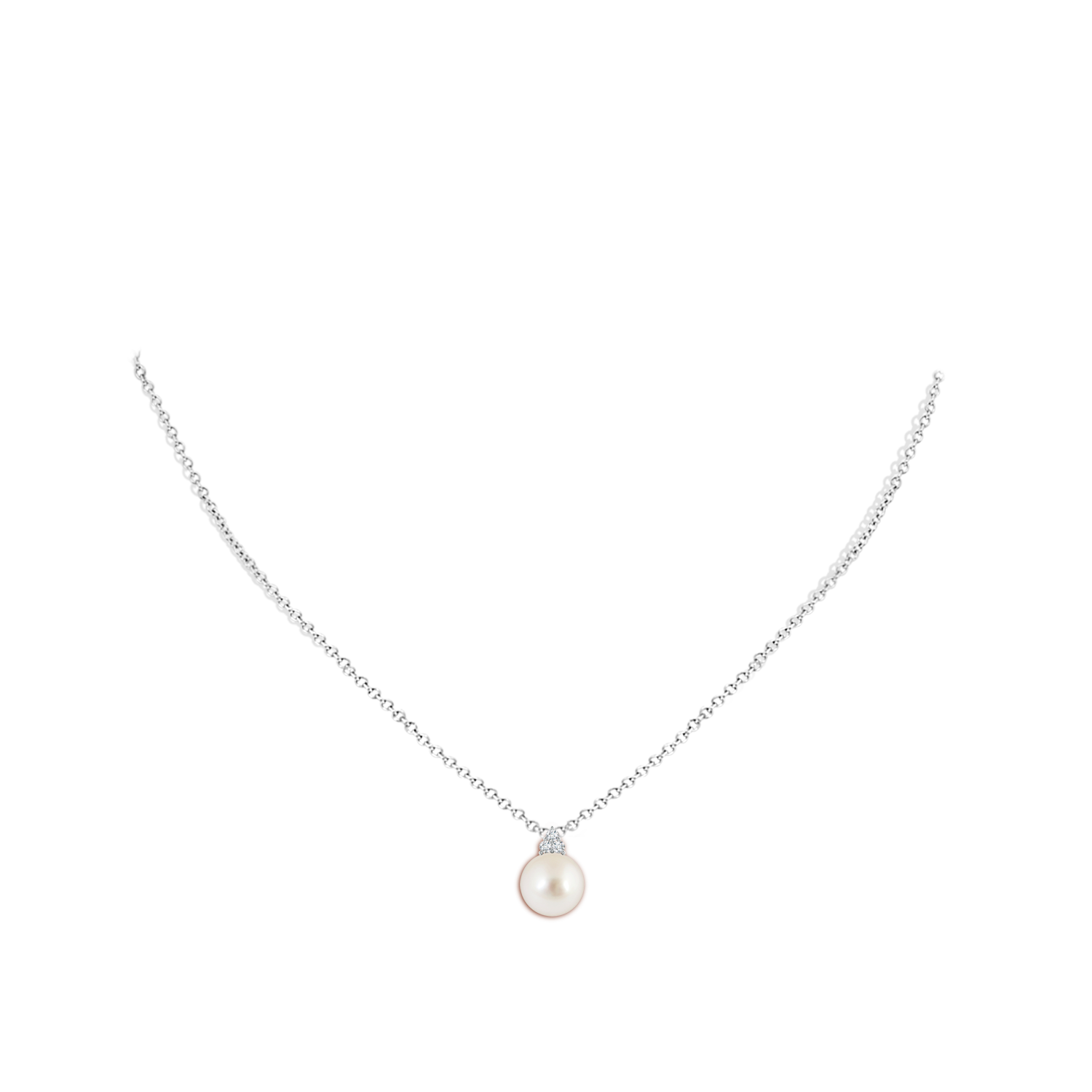 9mm AAAA South Sea Pearl and Trio Diamond Pendant in P950 Platinum - body_neck