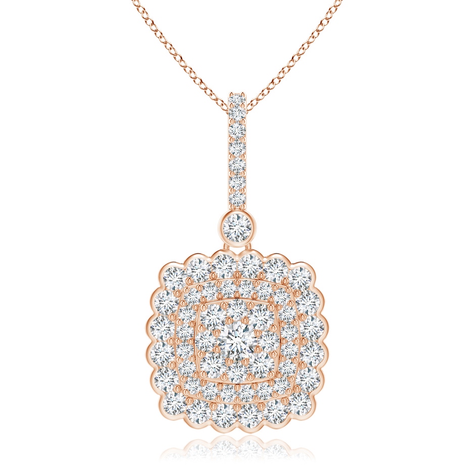 2.4mm GVS2 Cushion Double Halo Diamond Pendant with Pave Detailing in Rose Gold 