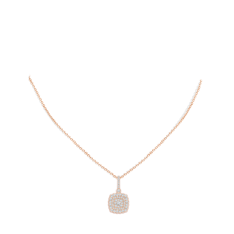 2.4mm GVS2 Cushion Double Halo Diamond Pendant with Pave Detailing in Rose Gold body-neck