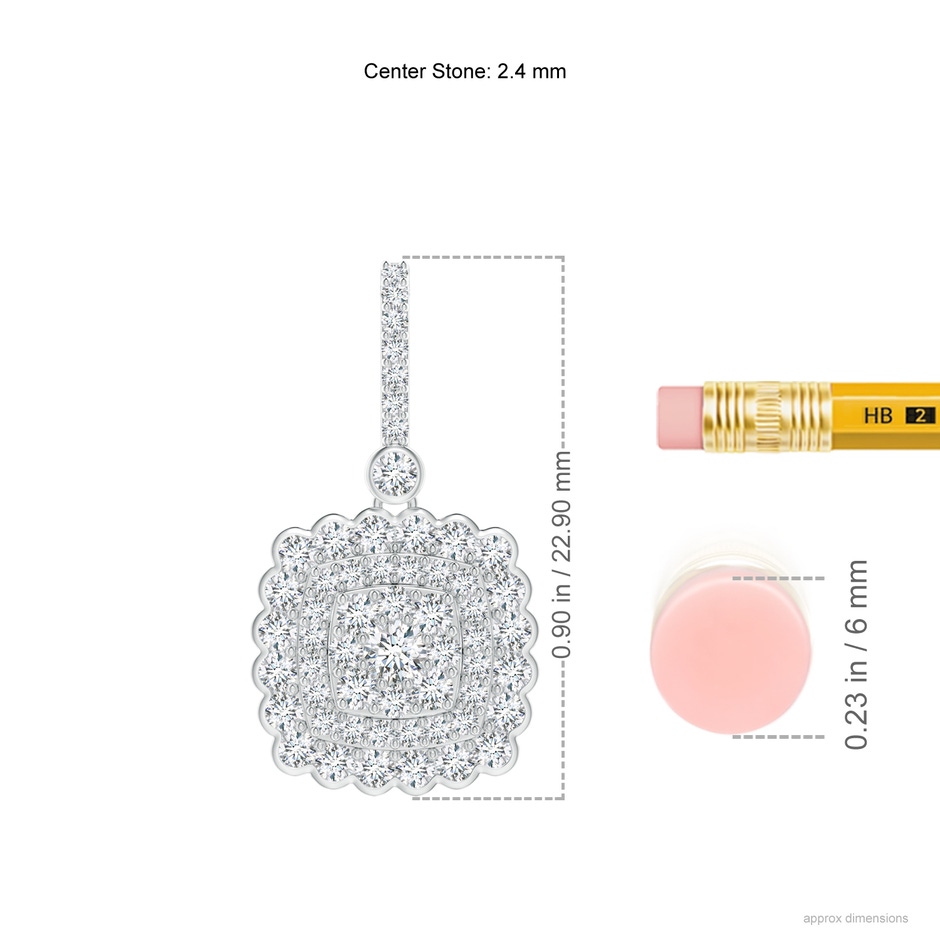 2.4mm GVS2 Cushion Double Halo Diamond Pendant with Pave Detailing in White Gold ruler