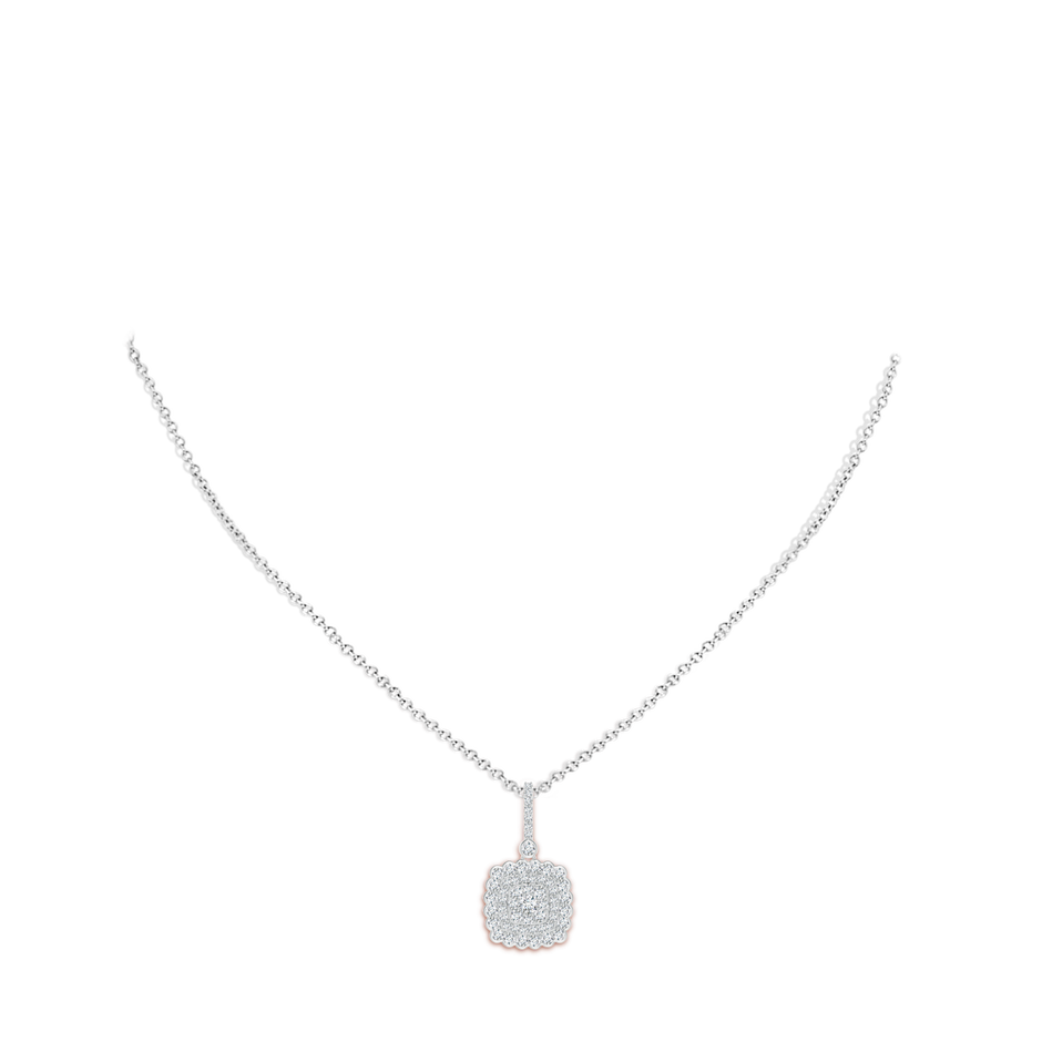 2.4mm GVS2 Cushion Double Halo Diamond Pendant with Pave Detailing in White Gold body-neck