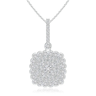2.4mm HSI2 Cushion Double Halo Diamond Pendant with Pave Detailing in White Gold