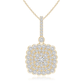 2.4mm HSI2 Cushion Double Halo Diamond Pendant with Pave Detailing in Yellow Gold