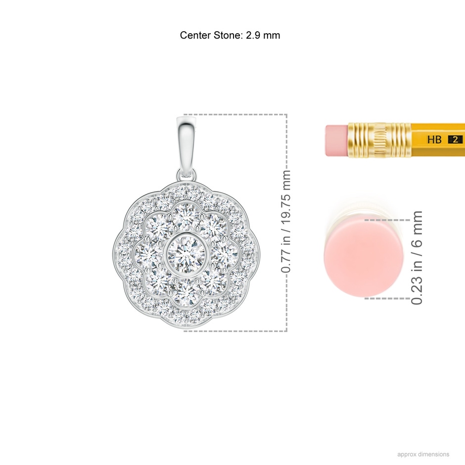 2.9mm GVS2 Round Diamond Halo Fashion Pendant in White Gold ruler