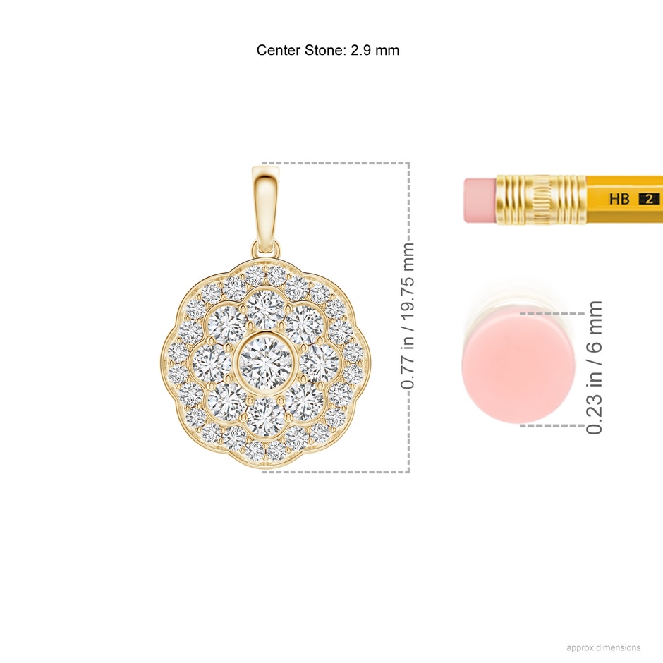 2.9mm HSI2 Round Diamond Halo Fashion Pendant in Yellow Gold ruler