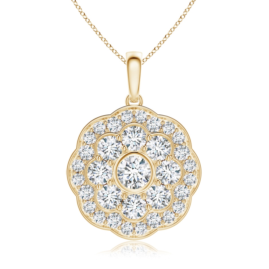 3.1mm GVS2 Round Diamond Halo Fashion Pendant in Yellow Gold 