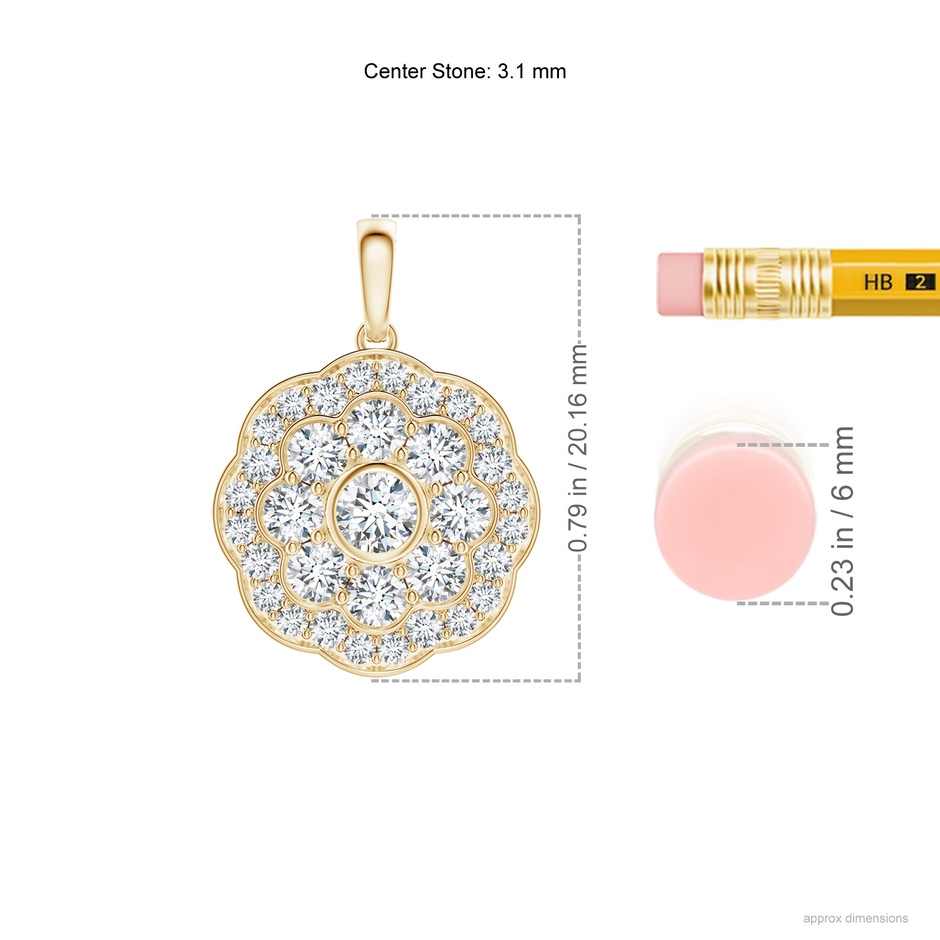 3.1mm GVS2 Round Diamond Halo Fashion Pendant in Yellow Gold ruler