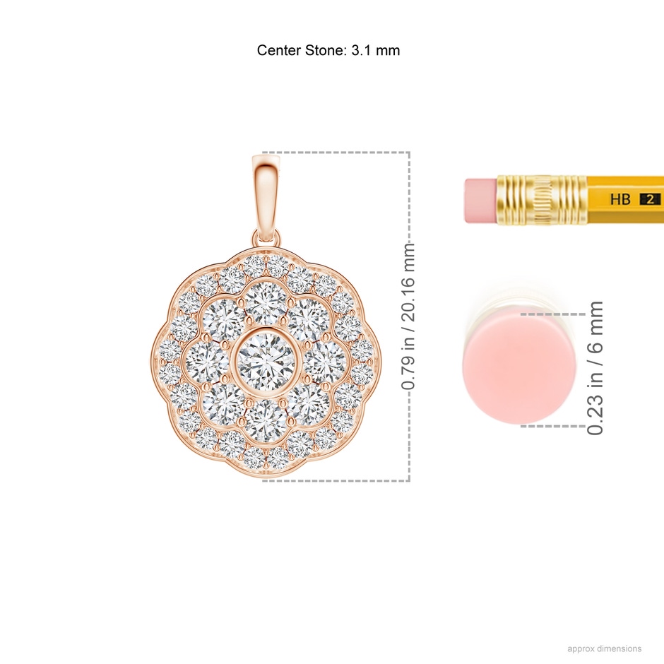3.1mm HSI2 Round Diamond Halo Fashion Pendant in Rose Gold ruler