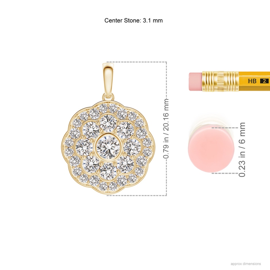 3.1mm IJI1I2 Round Diamond Halo Fashion Pendant in Yellow Gold ruler