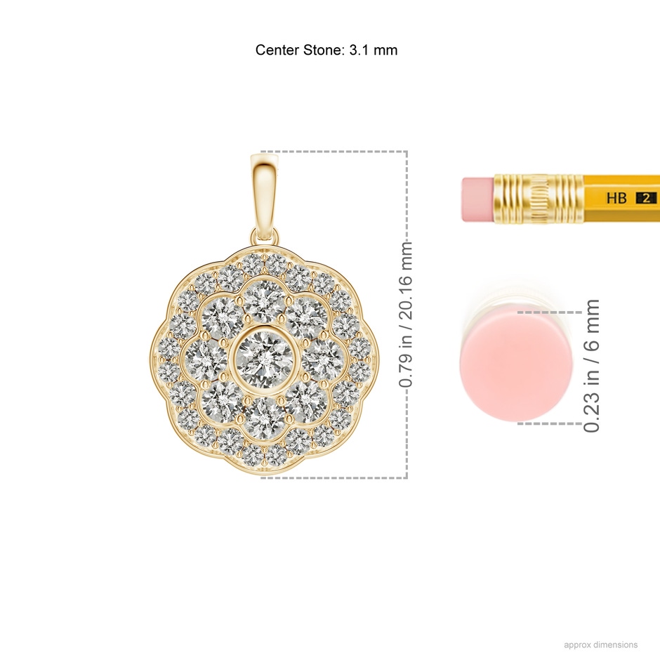 3.1mm KI3 Round Diamond Halo Fashion Pendant in Yellow Gold ruler