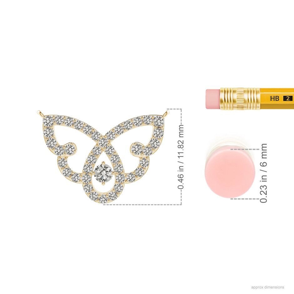 2.2mm KI3 Diamond Butterfly Fashion Pendant in Yellow Gold ruler