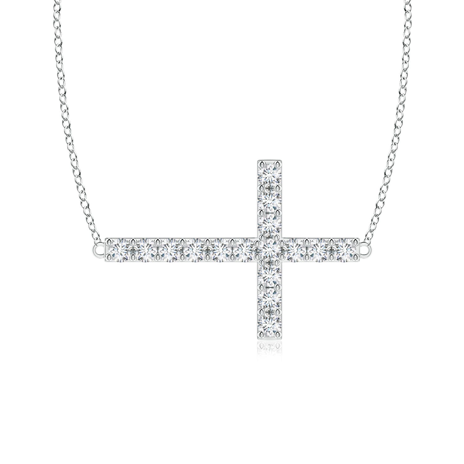 1.4mm GVS2 Prong-Set Diamond Horizontal Cross Pendant in 18K White Gold