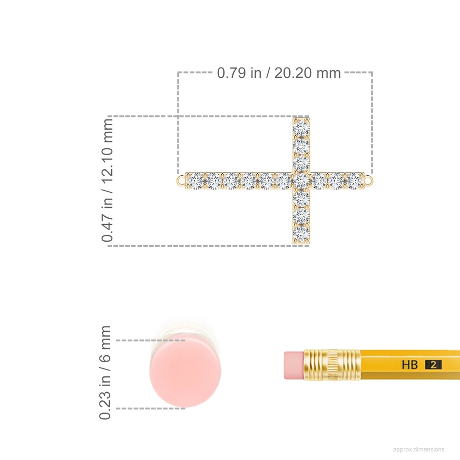 1.4mm GVS2 Prong-Set Diamond Horizontal Cross Pendant in Yellow Gold ruler