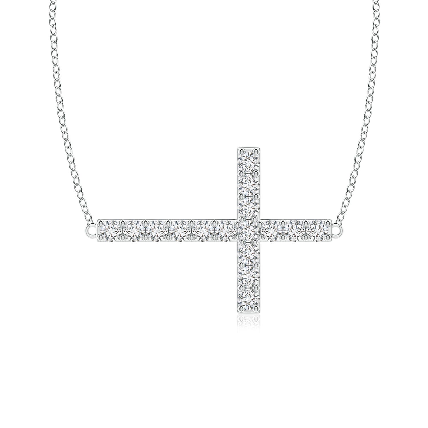 1.4mm HSI2 Prong-Set Diamond Horizontal Cross Pendant in 18CT White Gold