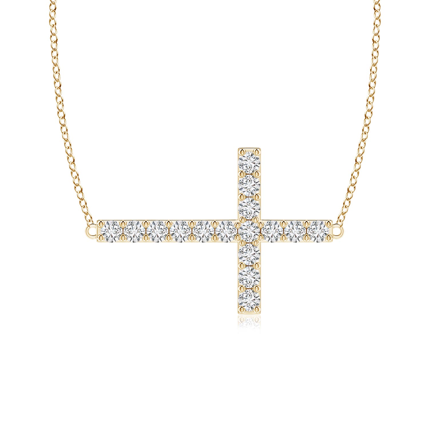 1.4mm HSI2 Prong-Set Diamond Horizontal Cross Pendant in 18K Yellow Gold