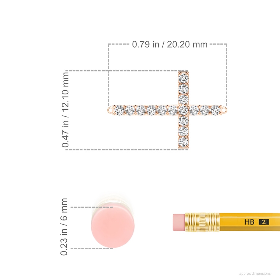 1.4mm HSI2 Prong-Set Diamond Horizontal Cross Pendant in Rose Gold ruler