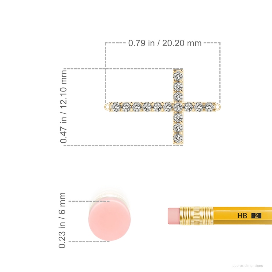 1.4mm KI3 Prong-Set Diamond Horizontal Cross Pendant in Yellow Gold ruler