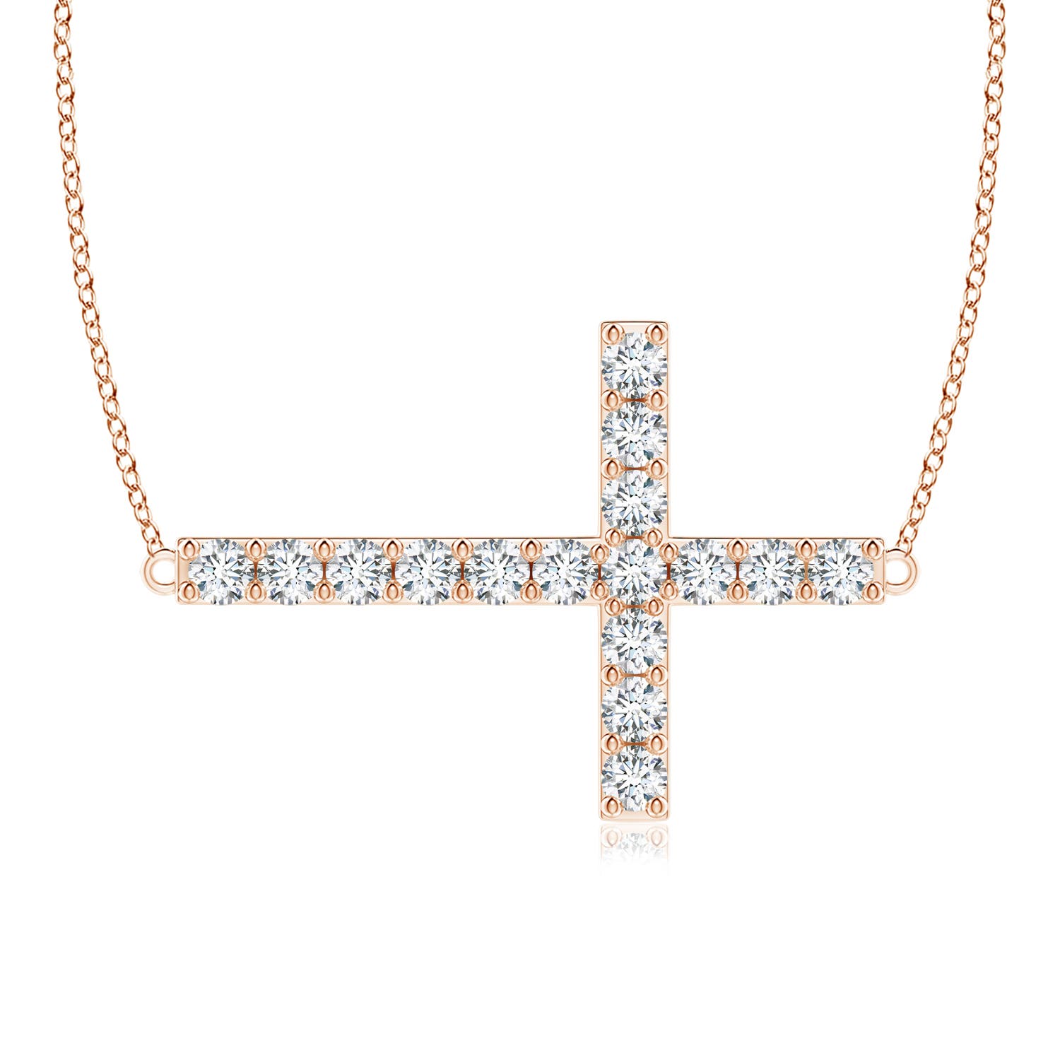 1.7mm GVS2 Prong-Set Diamond Horizontal Cross Pendant in 18K Rose Gold