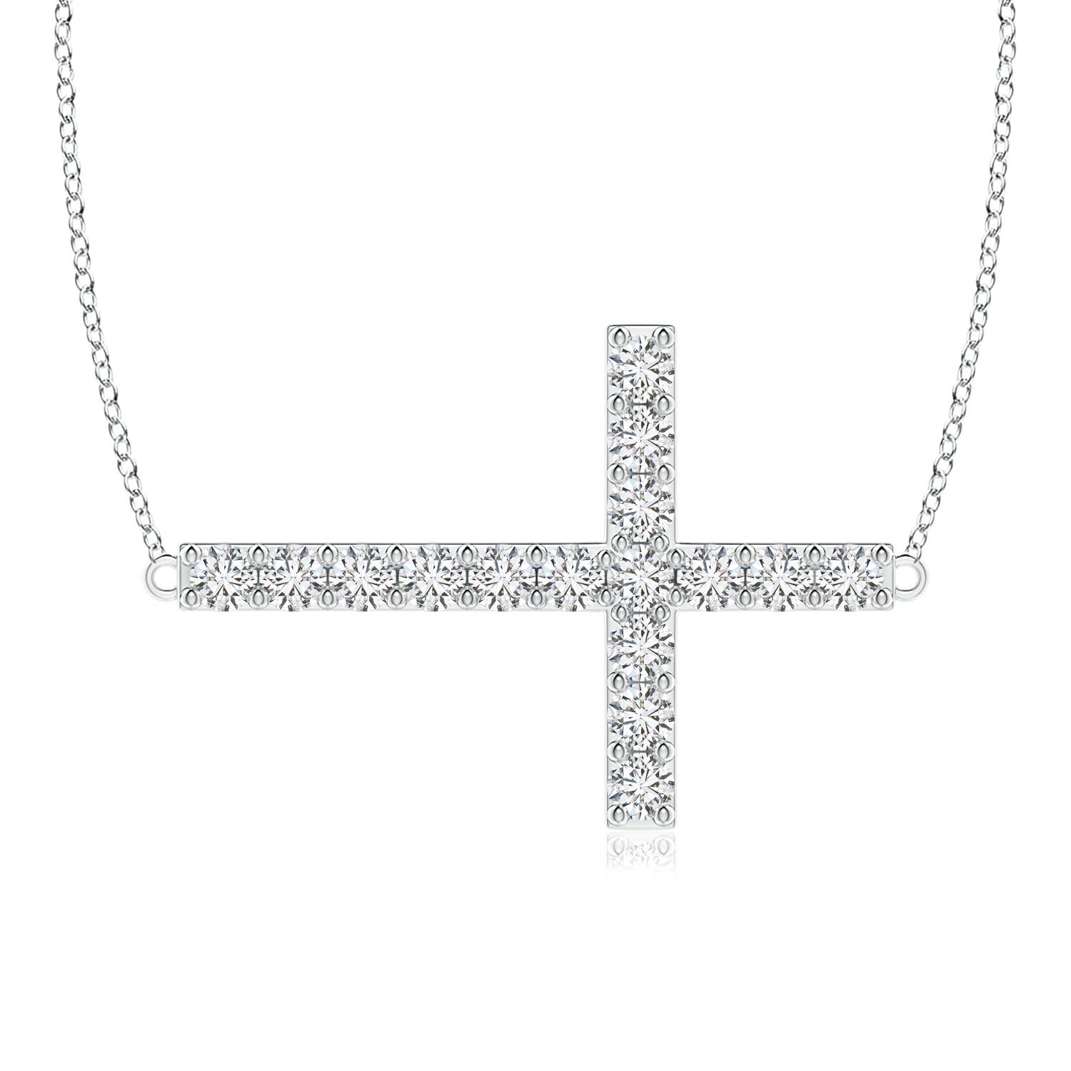 1.7mm HSI2 Prong-Set Diamond Horizontal Cross Pendant in 18CT White Gold