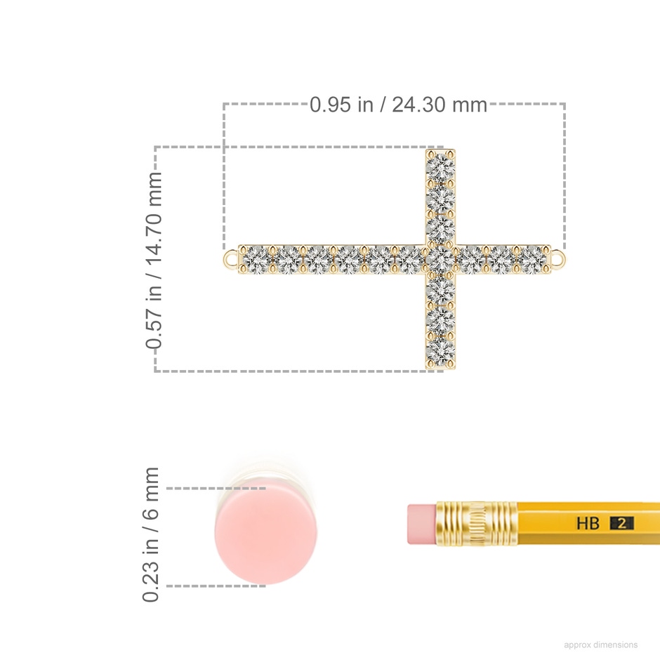 1.7mm KI3 Prong-Set Diamond Horizontal Cross Pendant in Yellow Gold ruler