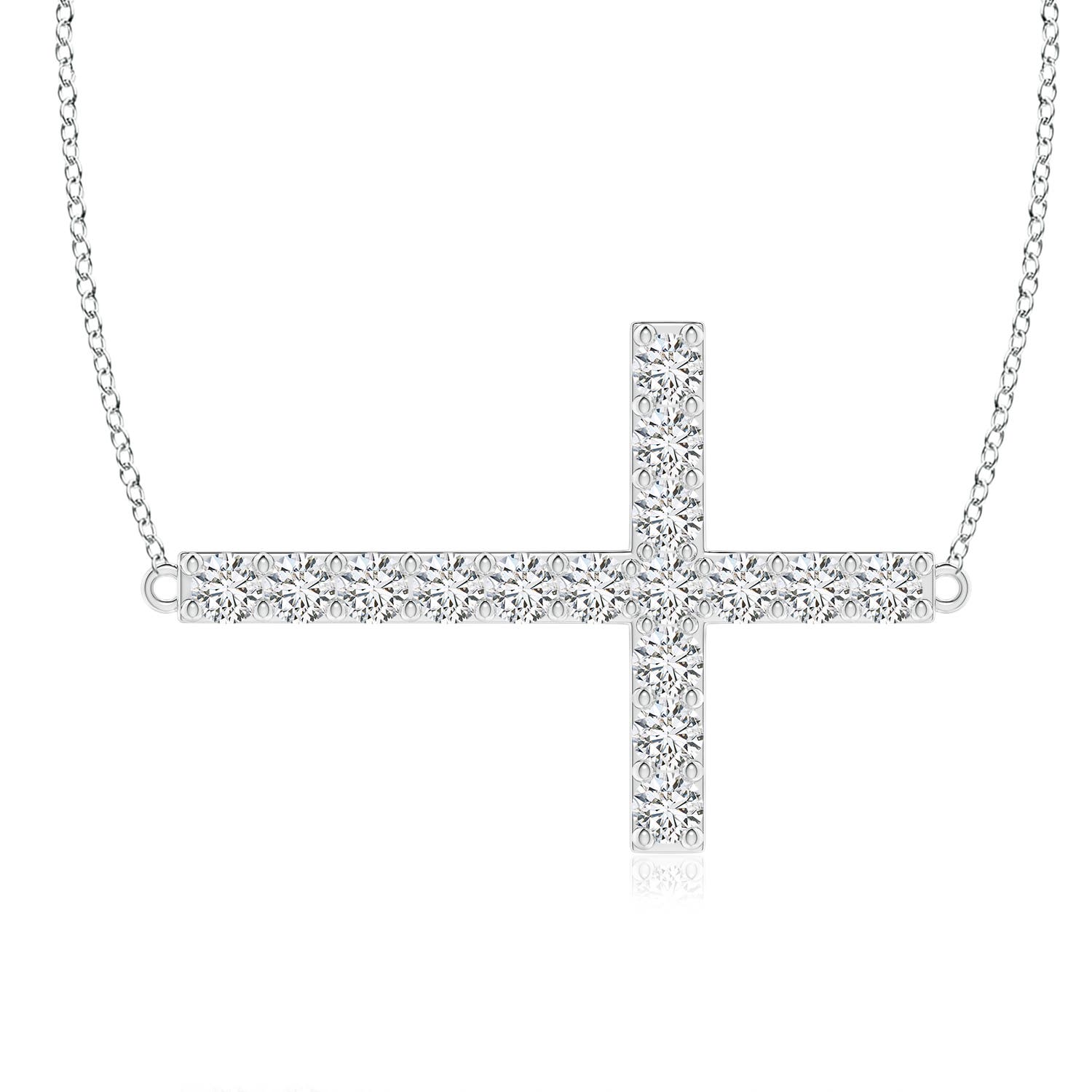 2.45mm HSI2 Prong-Set Diamond Horizontal Cross Pendant in White Gold