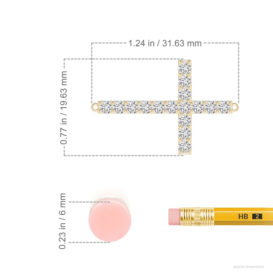 2.45mm HSI2 Prong-Set Diamond Horizontal Cross Pendant in Yellow Gold ruler