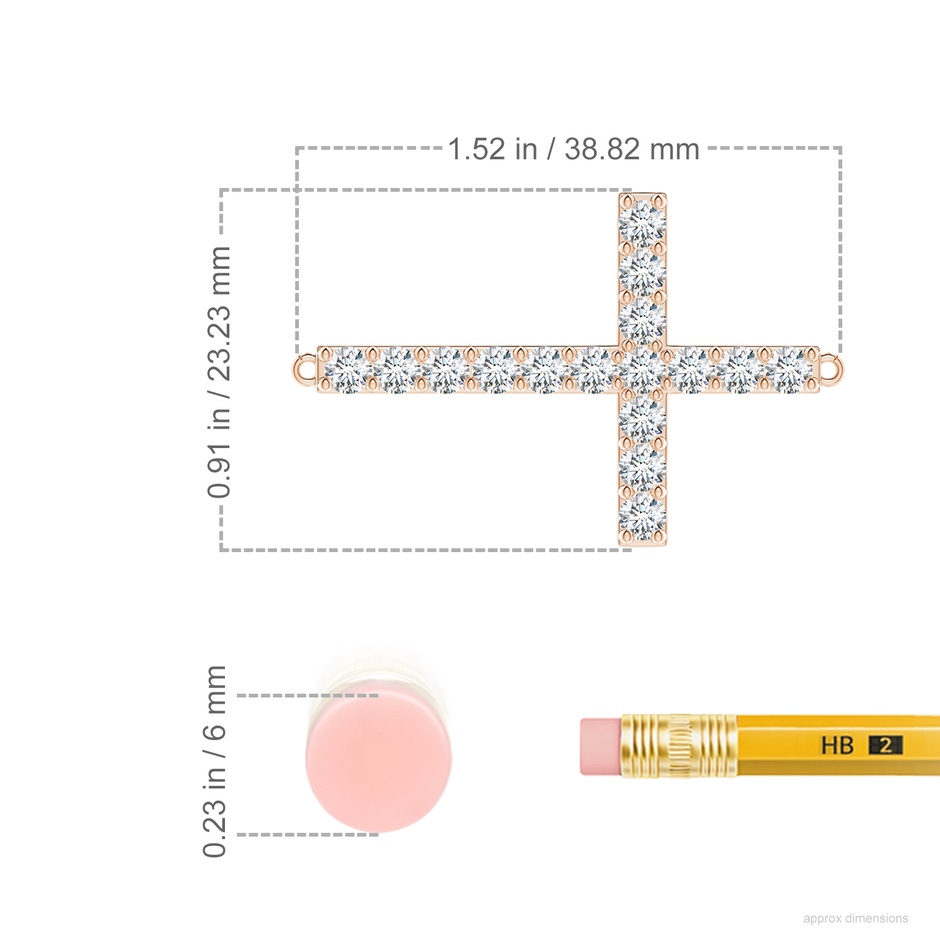 2.9mm GVS2 Prong-Set Diamond Horizontal Cross Pendant in Rose Gold ruler