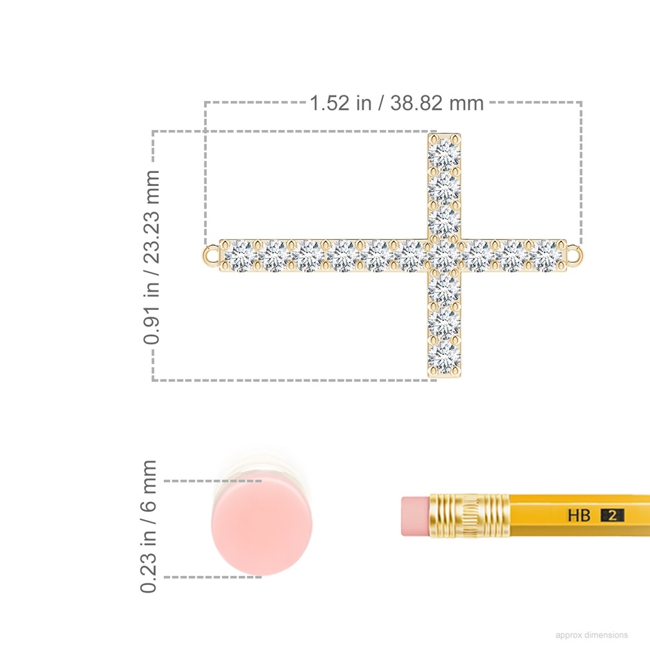 2.9mm GVS2 Prong-Set Diamond Horizontal Cross Pendant in Yellow Gold ruler