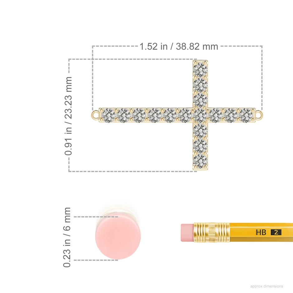 2.9mm KI3 Prong-Set Diamond Horizontal Cross Pendant in Yellow Gold ruler