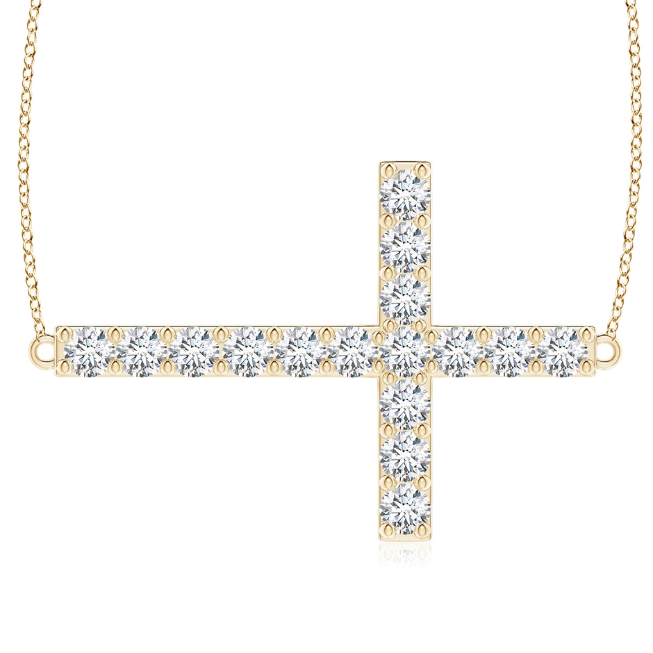 3.2mm GVS2 Prong-Set Diamond Horizontal Cross Pendant in 18K Yellow Gold 