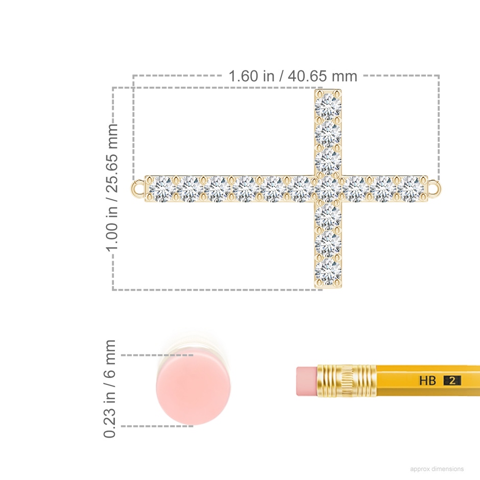3.2mm GVS2 Prong-Set Diamond Horizontal Cross Pendant in 18K Yellow Gold ruler