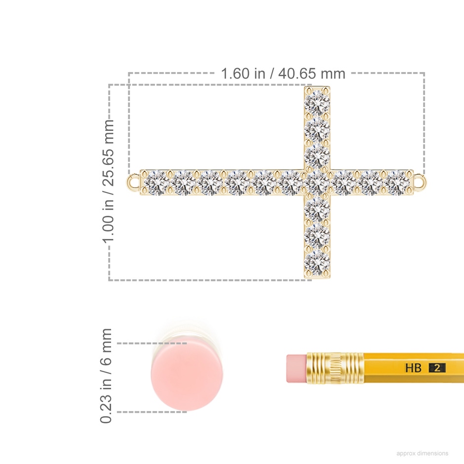 3.2mm IJI1I2 Prong-Set Diamond Horizontal Cross Pendant in Yellow Gold ruler