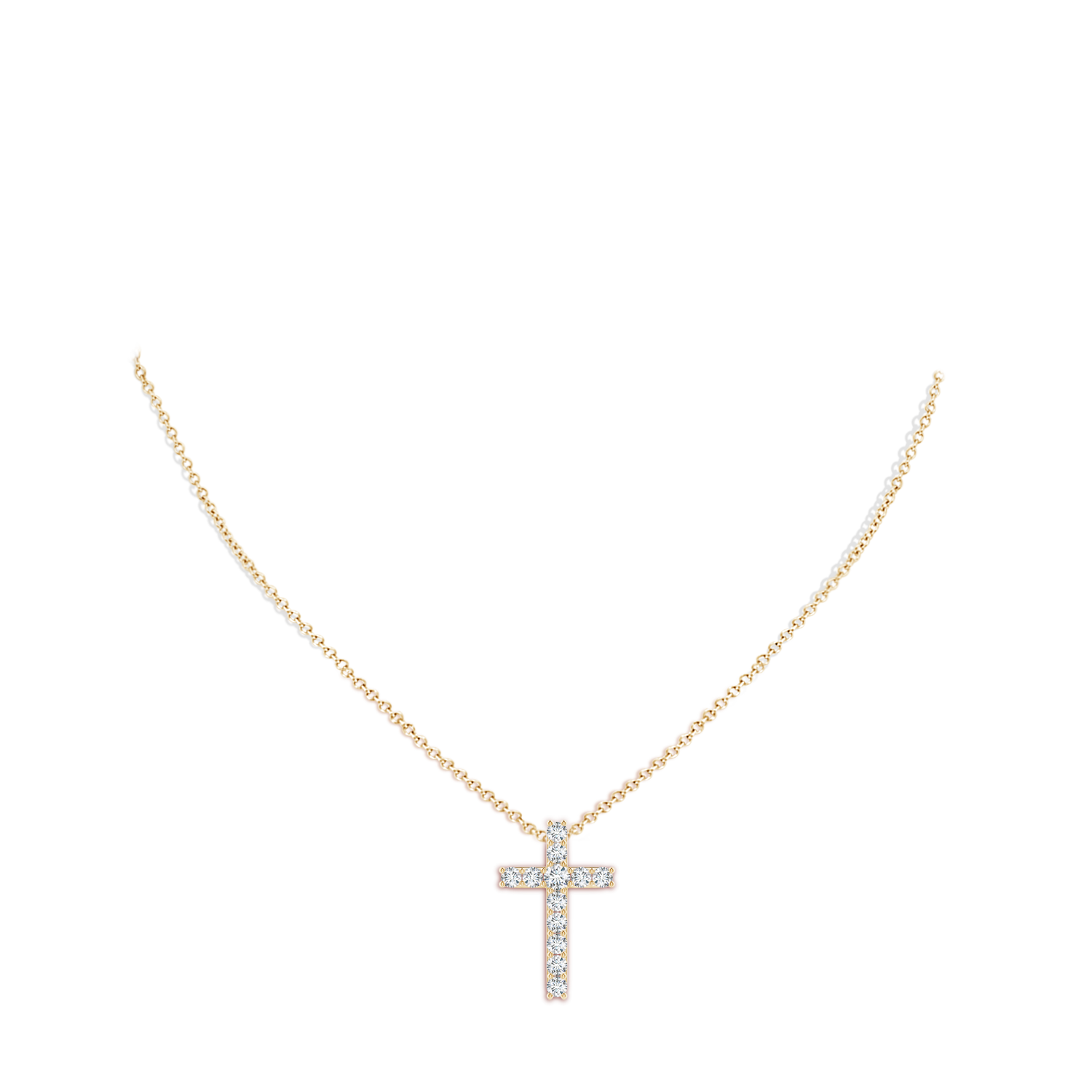2.6mm GVS2 Classic Shared Prong-Set Diamond Cross Pendant in Yellow Gold - body_neck
