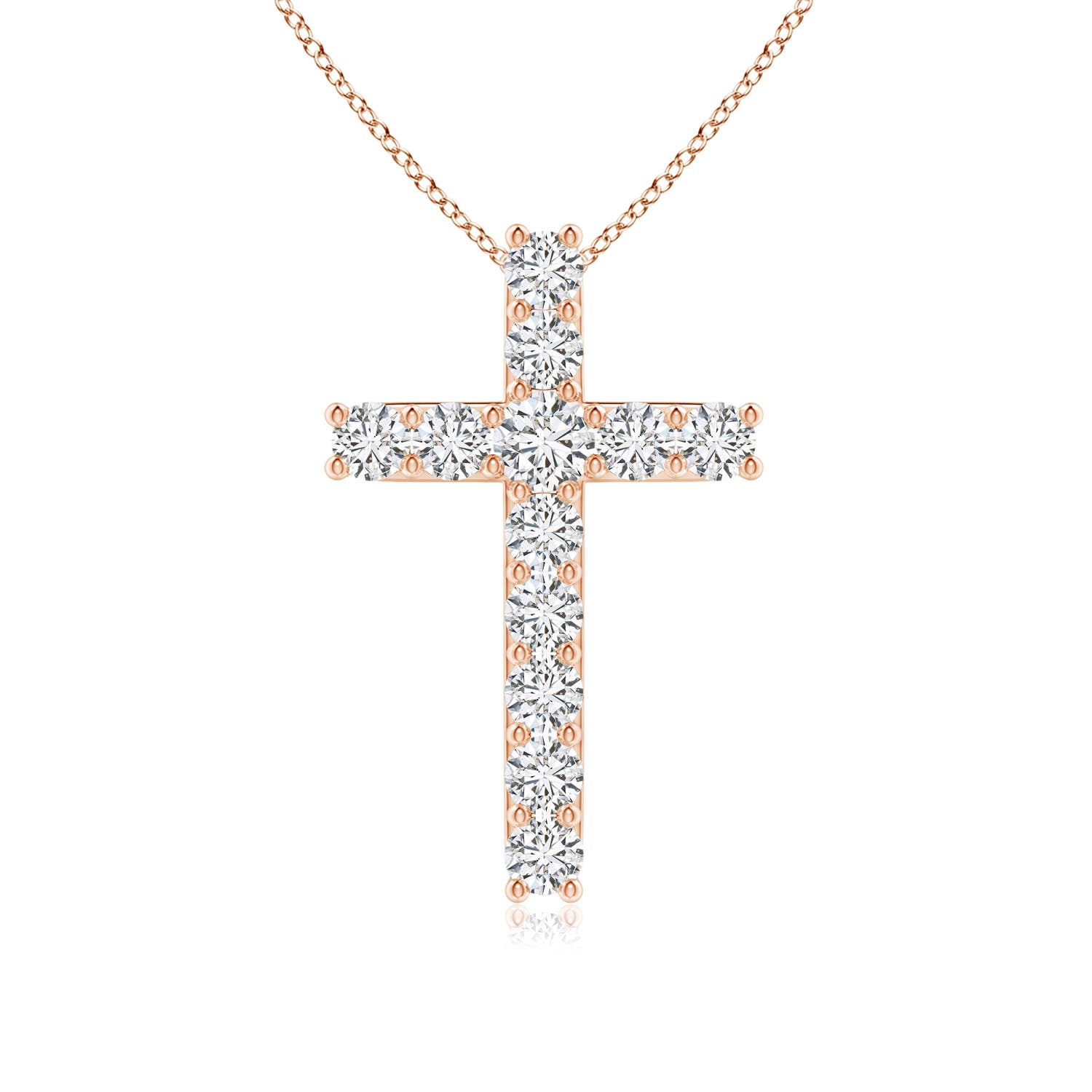 2.6mm HSI2 Classic Shared Prong-Set Diamond Cross Pendant in 18K Rose Gold
