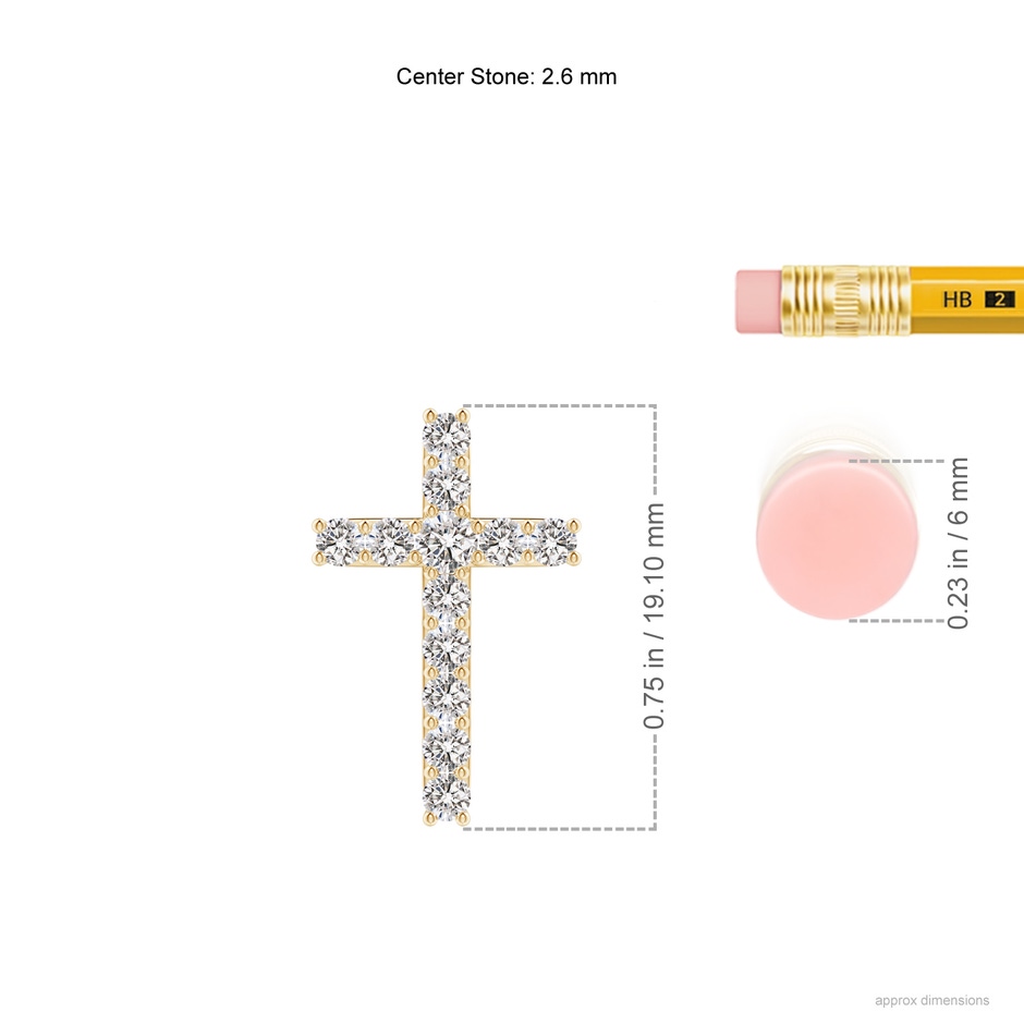 2.6mm IJI1I2 Classic Shared Prong-Set Diamond Cross Pendant in Yellow Gold ruler