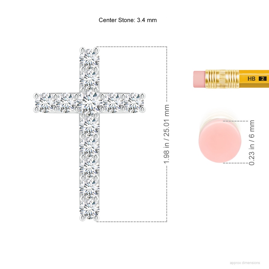 3.4mm GVS2 Classic Shared Prong-Set Diamond Cross Pendant in P950 Platinum ruler