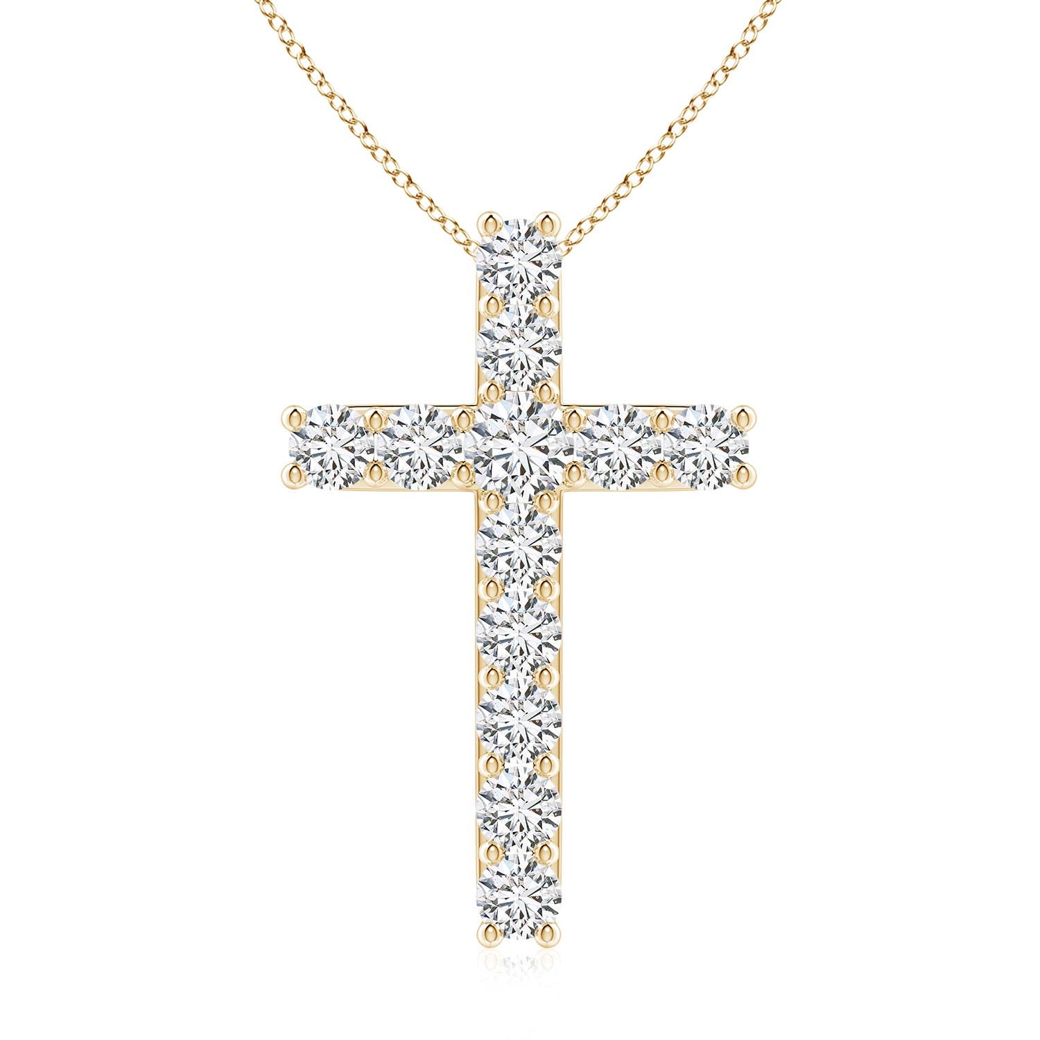 3.4mm HSI2 Classic Shared Prong-Set Diamond Cross Pendant in 18CT Yellow Gold
