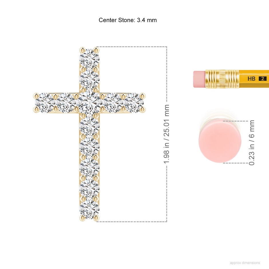3.4mm HSI2 Classic Shared Prong-Set Diamond Cross Pendant in Yellow Gold ruler