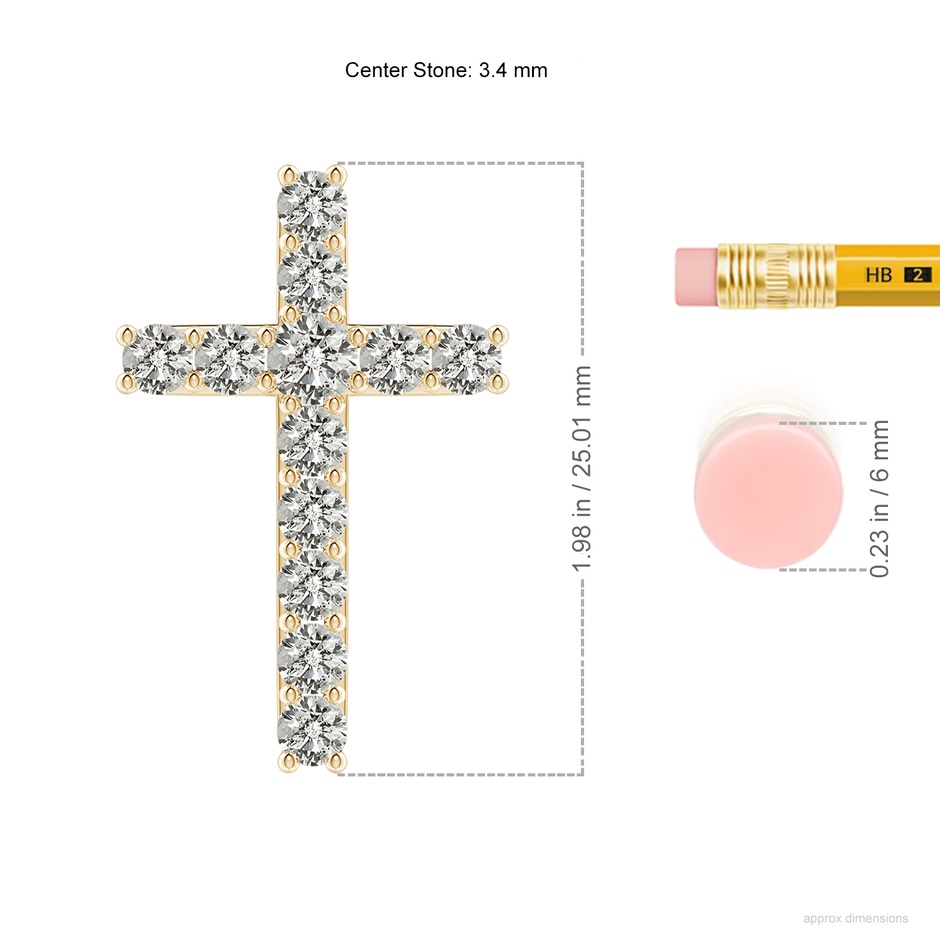 3.4mm KI3 Classic Shared Prong-Set Diamond Cross Pendant in Yellow Gold ruler