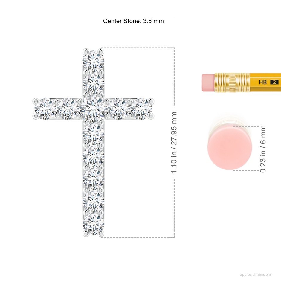 3.8mm GVS2 Classic Shared Prong-Set Diamond Cross Pendant in P950 Platinum ruler