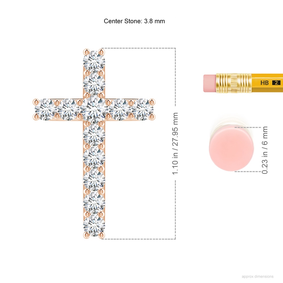 3.8mm GVS2 Classic Shared Prong-Set Diamond Cross Pendant in Rose Gold ruler