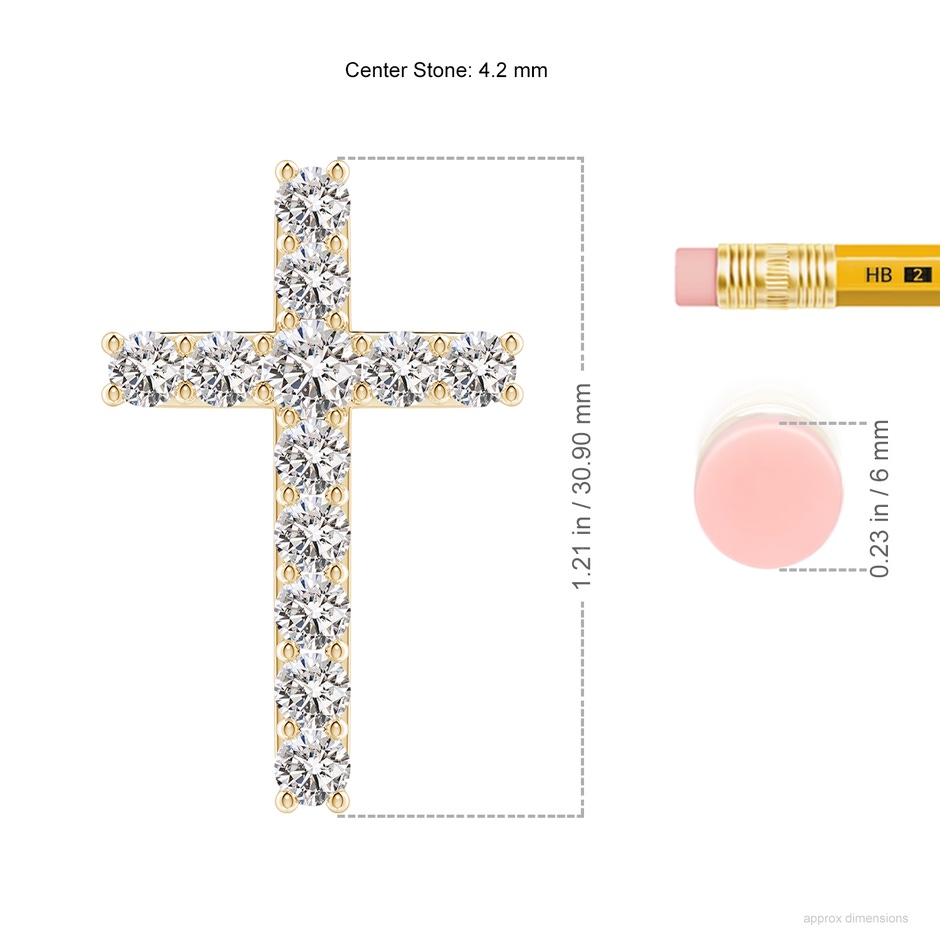 4.2mm IJI1I2 Classic Shared Prong-Set Diamond Cross Pendant in Yellow Gold ruler