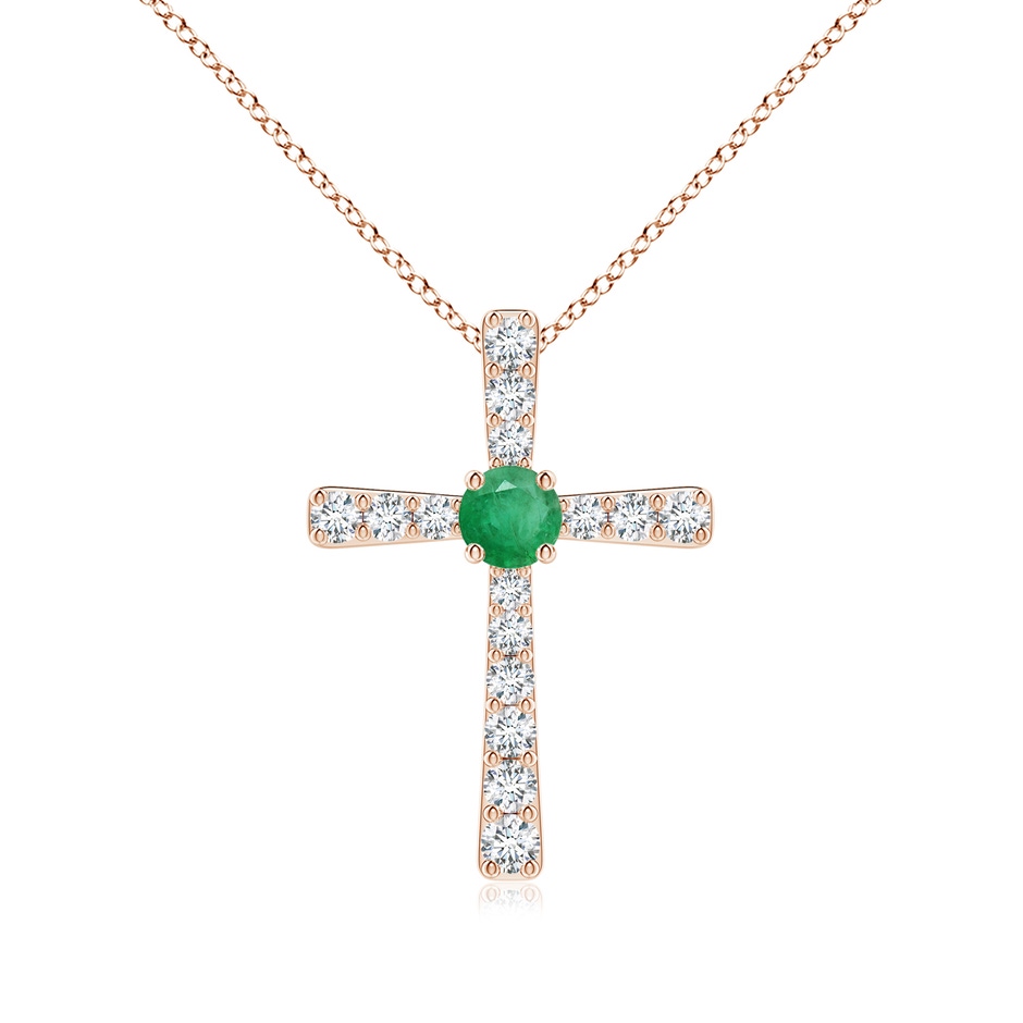 3.5mm A Emerald and Diamond Cross Pendant in 18K Rose Gold 