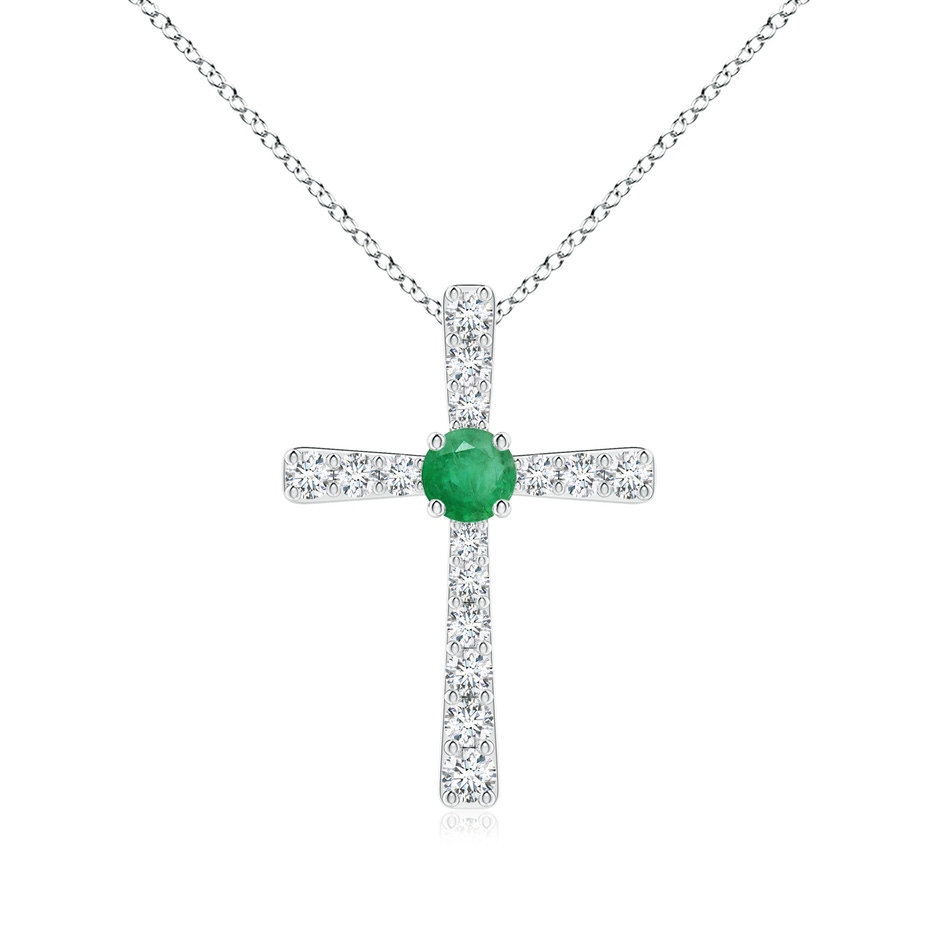 3.5mm A Emerald and Diamond Cross Pendant in 18K White Gold 